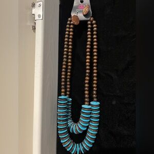 Turquoise / Wooden Beaded Necklace / Earring set